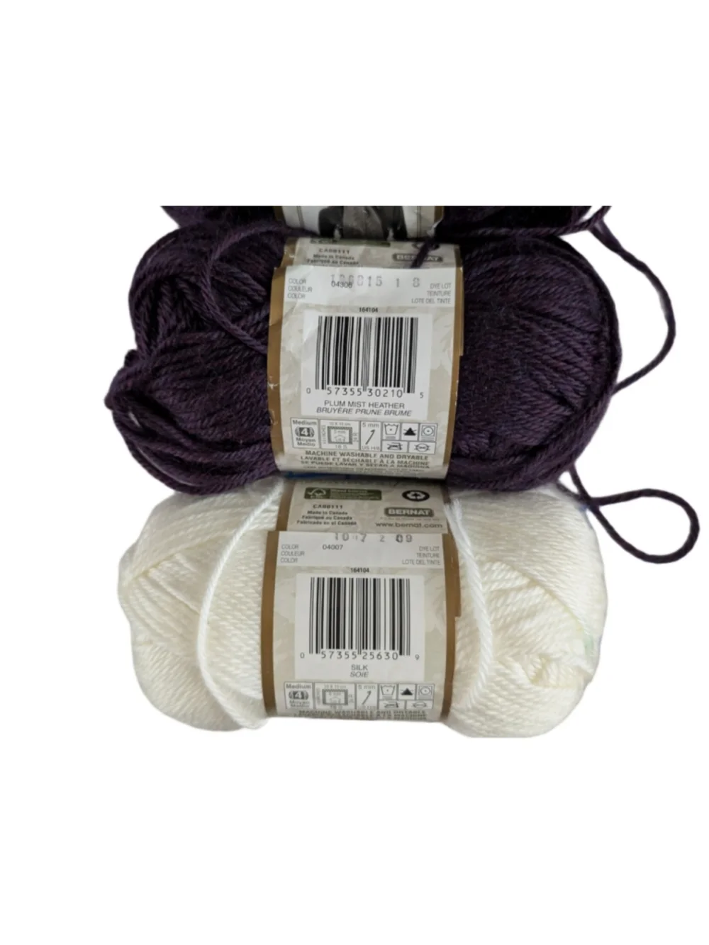 Bernat Satin Worsted Weight Yarn Lot of 4 Purple and White